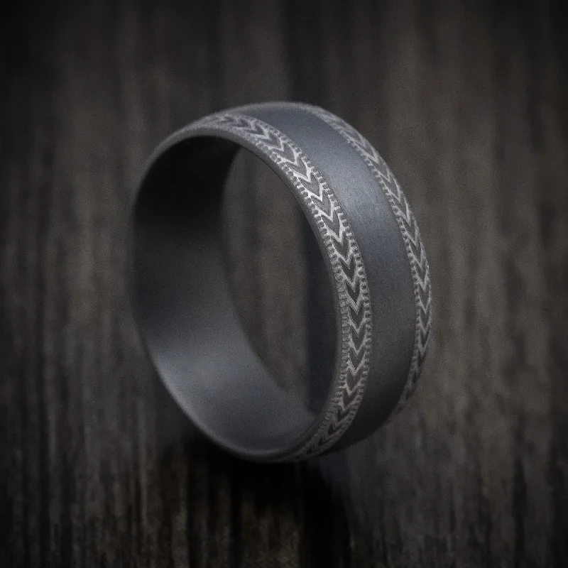 Cluster set ring-Darkened Tantalum Men's Ring with Edge Design Pattern