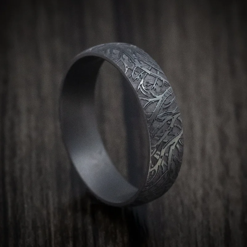 Phantom set ring-Darkened Tantalum Men's Ring with Tree Design Pattern