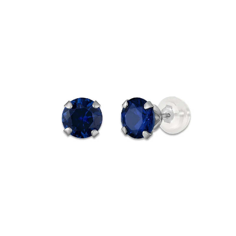 Crowned gem earrings-Blue Sapphire Birthstone Stud Earrings in 10KT Gold