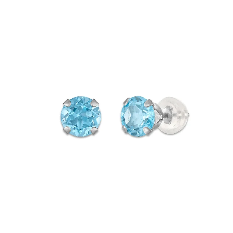 Scarlet topaz earrings-Blue Topaz Birthstone Stud Earrings in 10KT Gold