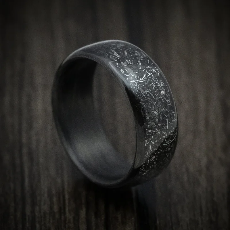 Fractured gem ring-Carbon Fiber Men's Ring with Galaxy Glow Inlay Meteorite Band