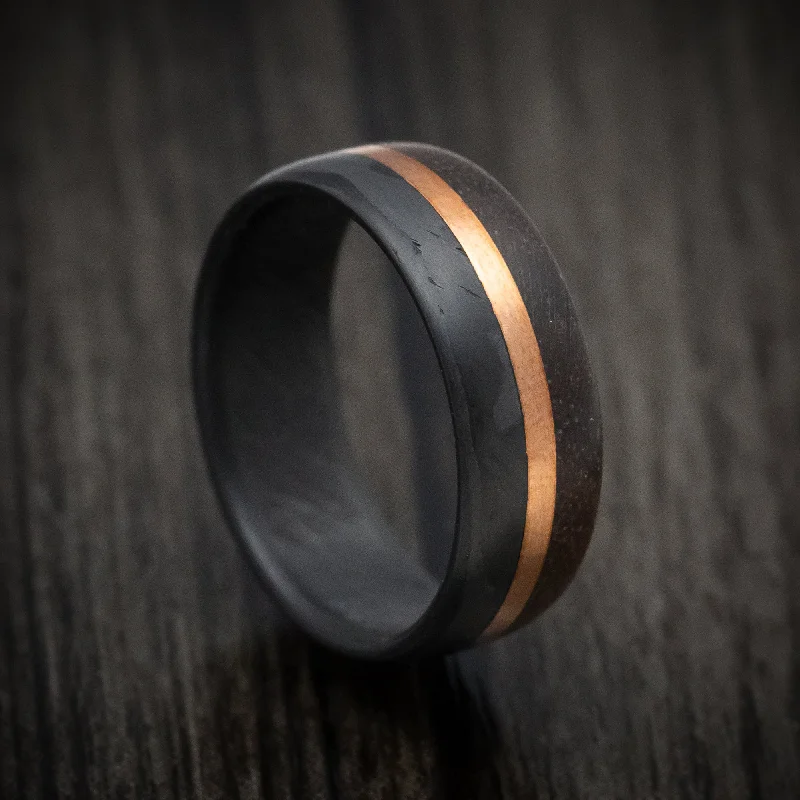 Raised bezel ring-Carbon Fiber Men's Ring with Wood and 14K Gold Inlay Custom Made Band