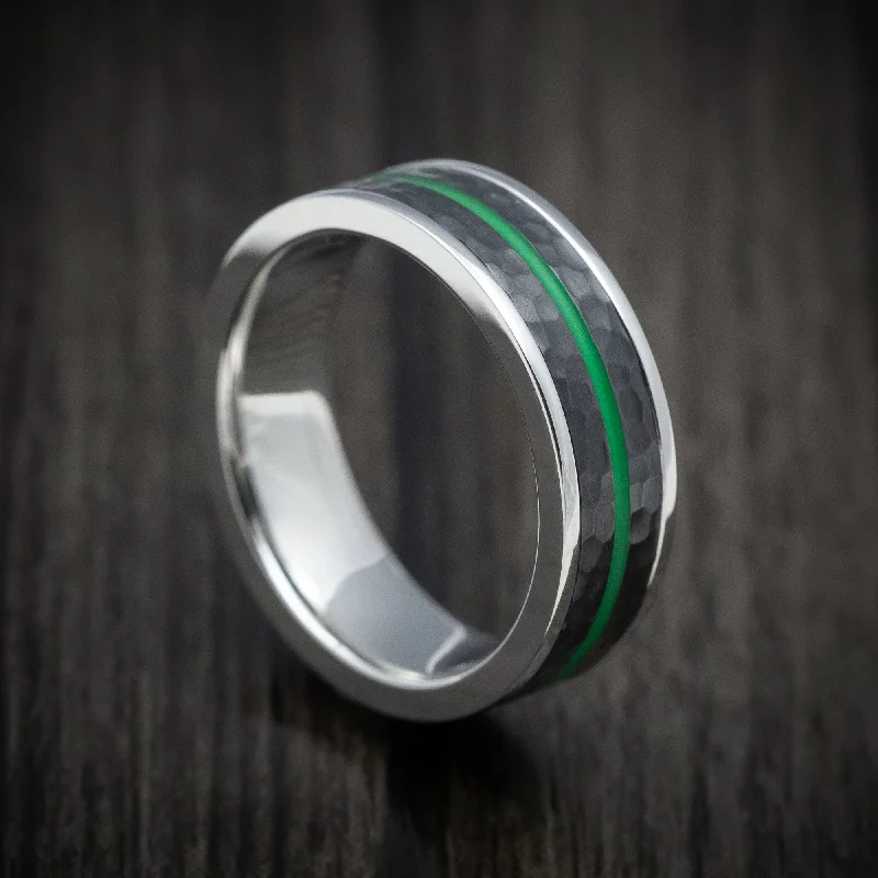 Chestnut husk ring-Cobalt Chrome Men's Ring with Black Zirconium and Cerakote Inlays Custom Made Band