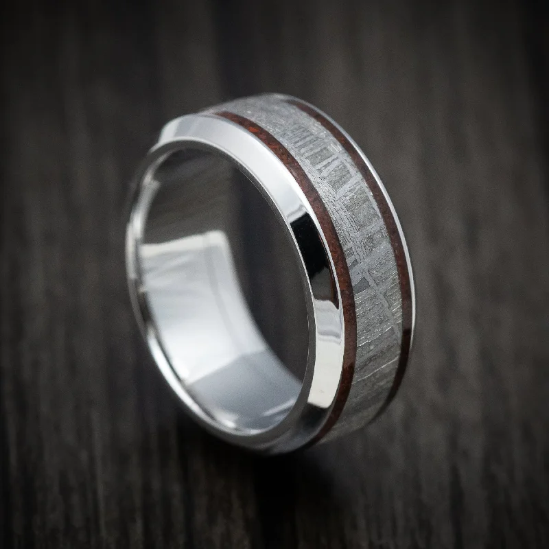 Copper cast ring-Cobalt Chrome Men's Ring with Dinosaur Bone and Meteorite Inlays Custom Made Band