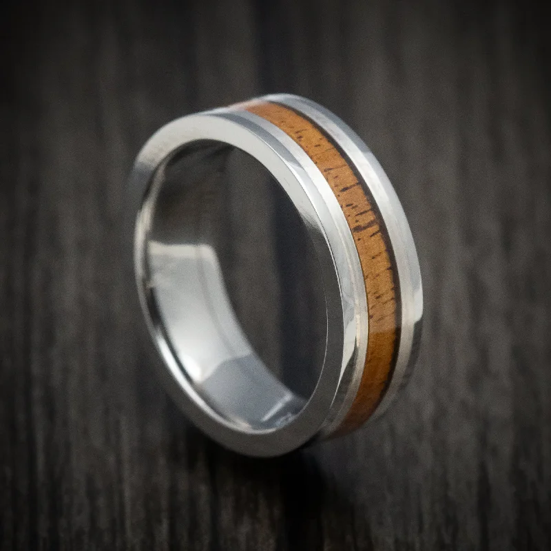 Silk strip ring-Cobalt Chrome Men's Ring with Silver and Hardwood Inlays Custom Made Band