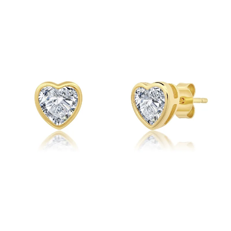 Prismatic light earrings-Crislu 18KT Yellow Gold Plated Sterling Silver Heart Stud Earrings