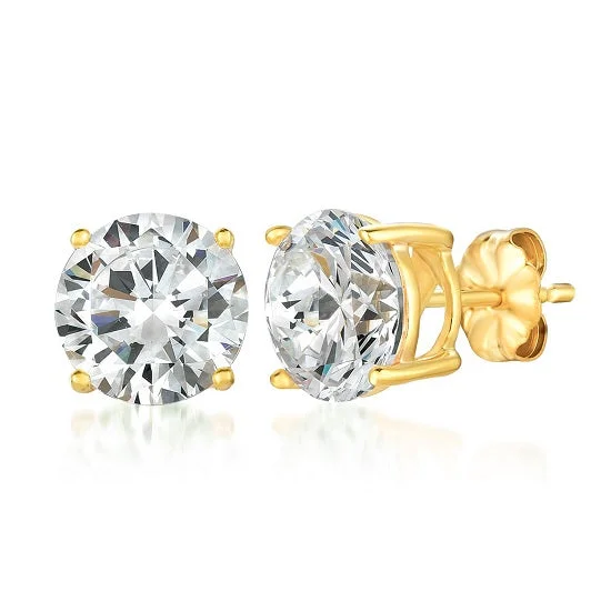 Curved metal earrings-Crislu 18KT Yellow Gold Plated Sterling Silver Round Cubic Zirconia Stud Earrings