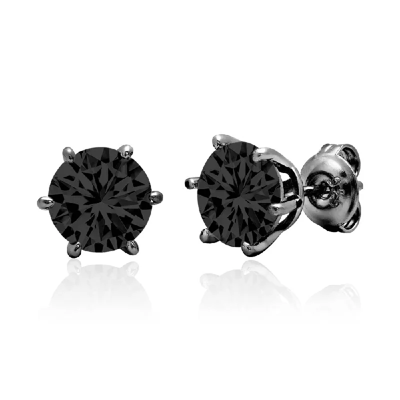 Mussel shell earrings-Crislu Black Rhodium Sterling Silver Round Cubic Zirconia Solitaire Stud Earrings