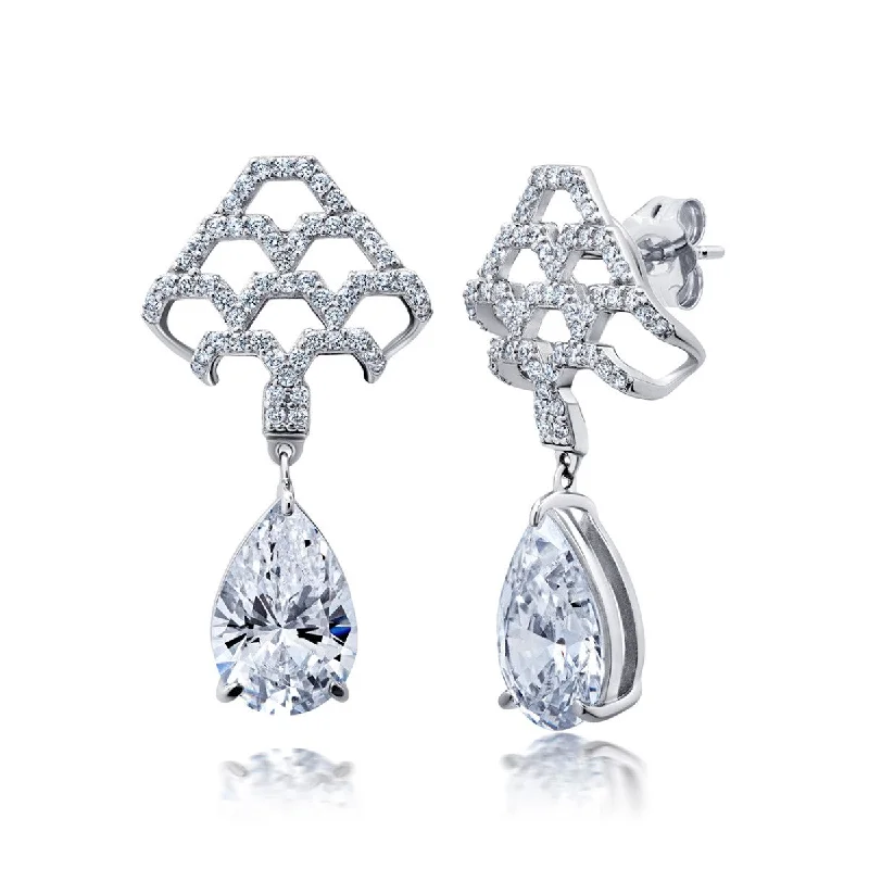 Grainy texture earrings-Crislu Platinum Plated Fashion Drop Earrings