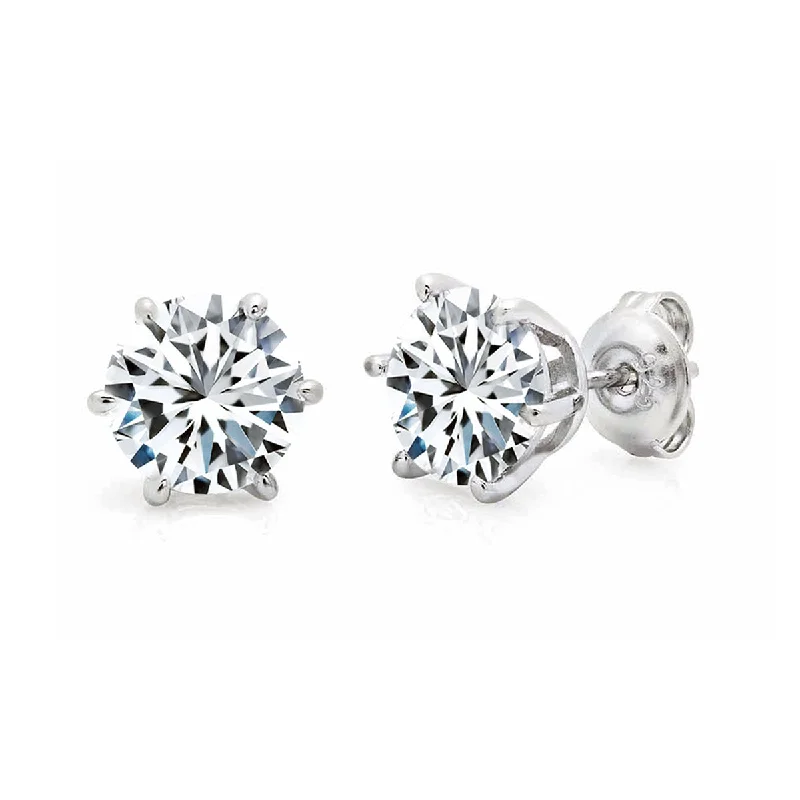 Ash pearl earrings-Crislu Platinum Plated Sterling Silver Round Cubic Zirconia Solitaire Stud Earrings