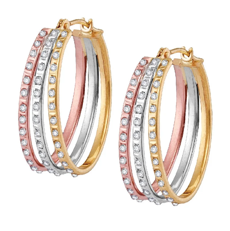 Jute braid earrings-Diamond Fascination 14KT Gold Tri-Color 17X22MM Diamond Accent Hoop Earrings