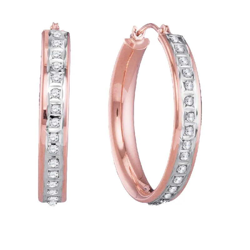 Denim weave earrings-Diamond Fascination 14KT Rose Gold 25MM Diamond Accent Hoop Earrings