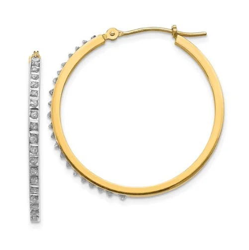 Zinc finish earrings-Diamond Fascination 14KT Yellow Gold 33MM Diamond Accent Hoop Earrings