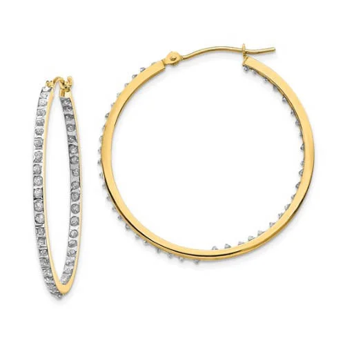 Blunt edge earrings-Diamond Fascination 14KT Yellow Gold 33MM Diamond Accent Hoop Earrings