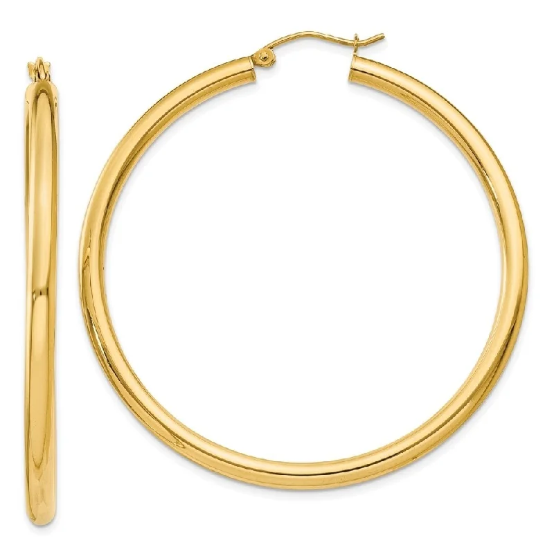 Cedar nut earrings-Diamond2Deal 14K Yellow Gold 3mm Lightweight Tube Hoop Earrings (L- 50 mm, W- 3 mm)