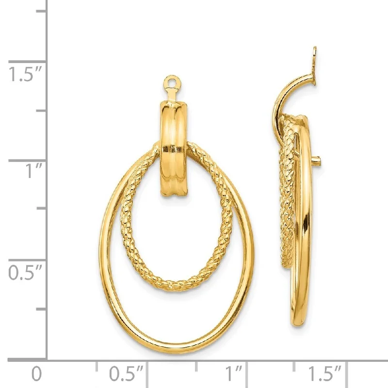 Raised bezel earrings-Diamond2Deal 14K Yellow Gold Double Hoop Earring Jackets 36x12 mm (L-36 mm, W-21 mm)