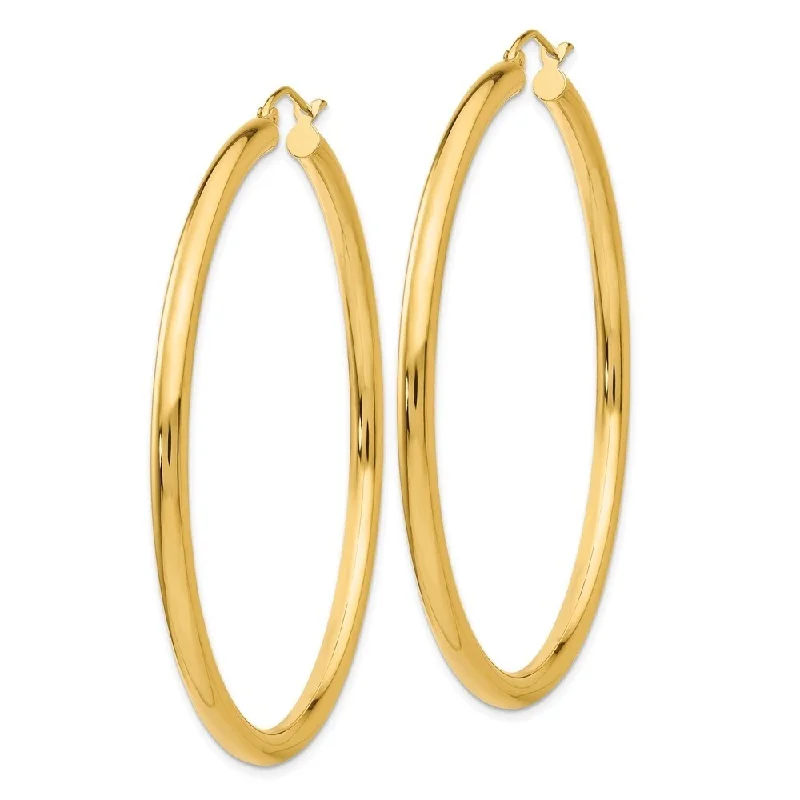 Natural finish earrings-Diamond2Deal 14K Yellow Gold Hoop Earrings (L-55 mm, W-3 mm, TH-3 mm)