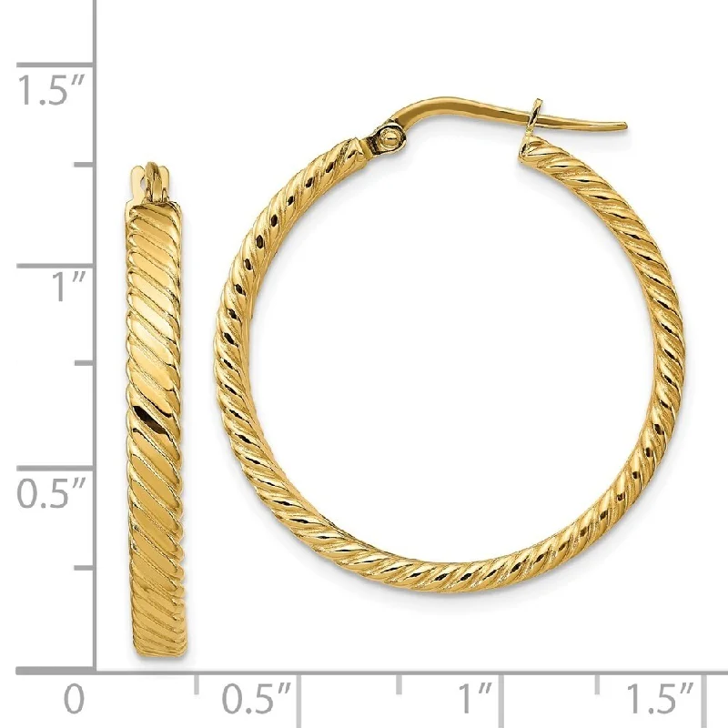 Cluster set earrings-Diamond2Deal 14K Yellow Gold Large 3mm Patterned Hoop Earrings (L- 32.25 mm, W- 31 mm)