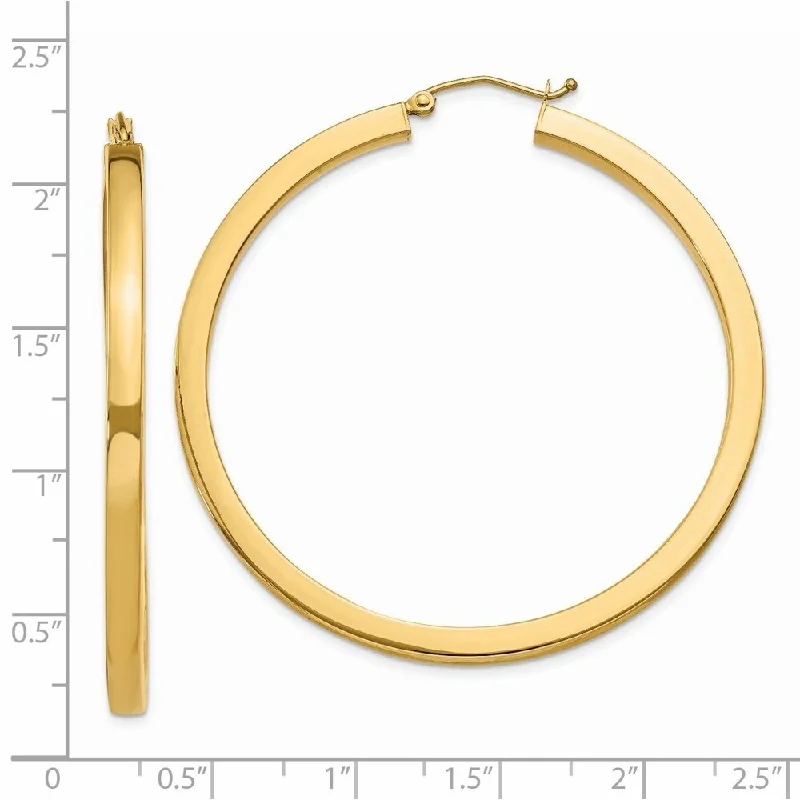 Powdered finish earrings-Diamond2Deal 14K Yellow Gold Square Hoop Earrings (L-50 mm, W-3 mm)