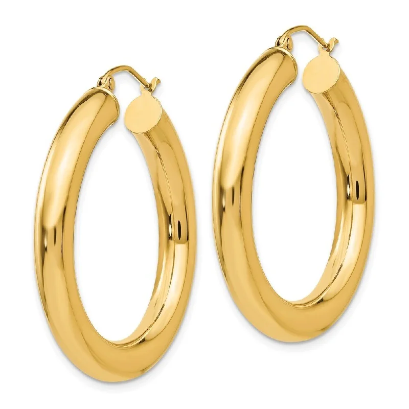 Quilted pattern earrings-Diamond2Deal 14K Yellow Gold Tube Hoop Earrings (L-35 mm, W-5 mm, TH-5 mm)