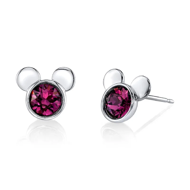 Cluster set earrings-Disney Sterling Silver Round Crystal Birthstone Mickey Mouse Stud Earrings