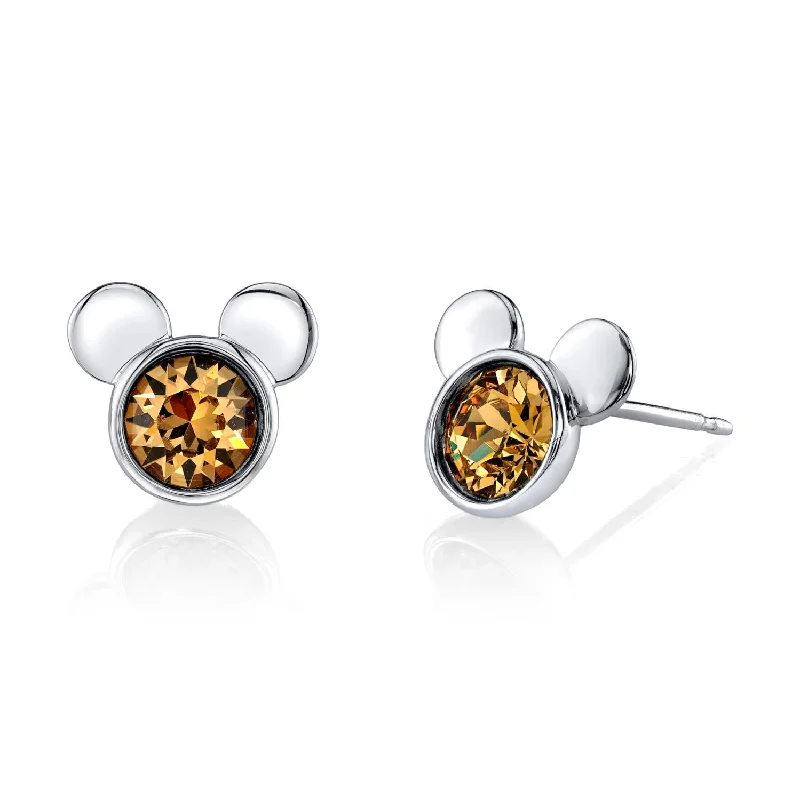 Haze quartz earrings-Disney Sterling Silver Round Crystal Birthstone Mickey Mouse Stud Earrings