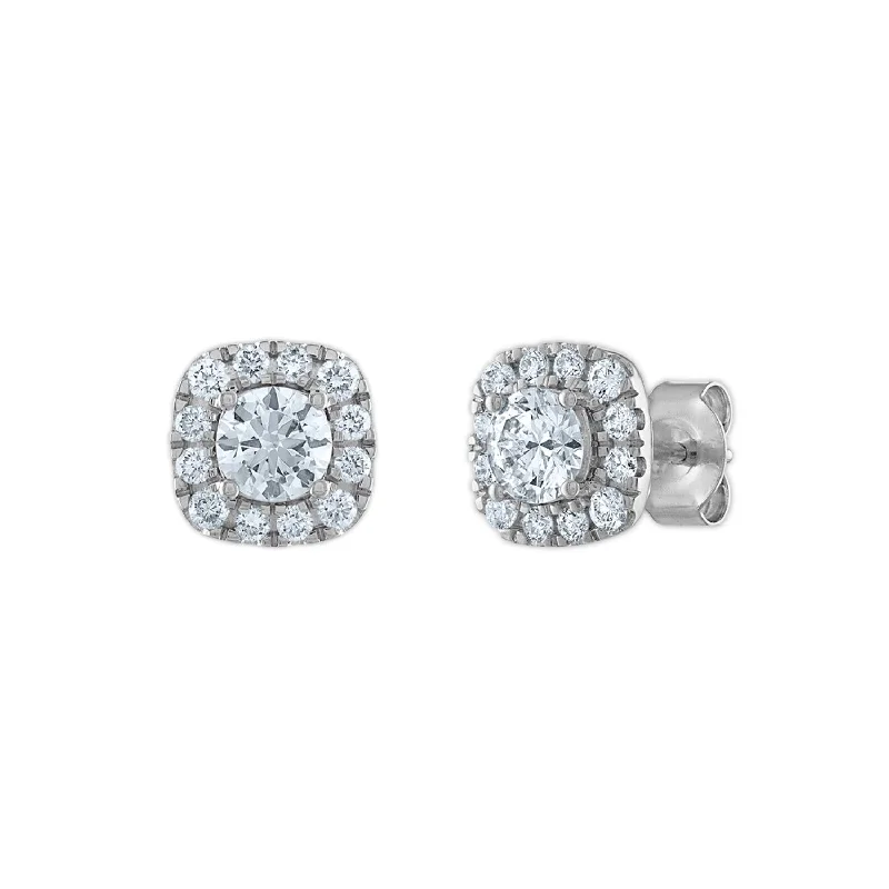 Waxed finish earrings-EcoLove 1 CTW Lab Grown Diamond Halo Stud Earrings in 14KT White Gold