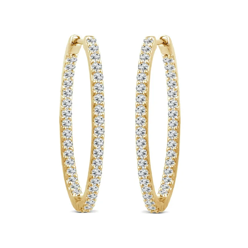 Shoreline wave earrings-EcoLove 1 CTW Lab Grown Diamond In & Out Hoops in 14KT Yellow Gold