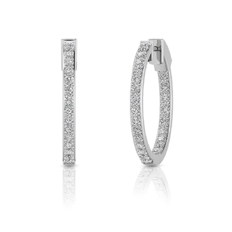 Stellar glow earrings-EcoLove 1 CTW Lab Grown Diamond In & Out Hoops in014KT White Gold