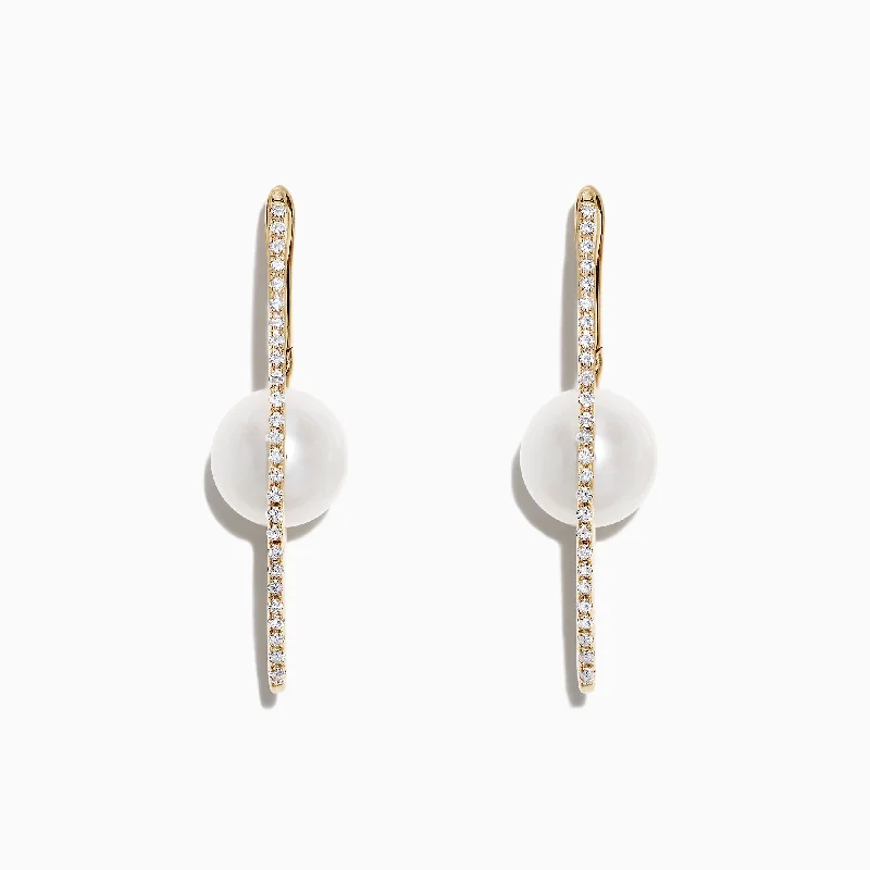 Slotted design earrings-14K Gold Cultured Fresh Water Pearl & Diamond Hoop Earrings, 0.20 TCW