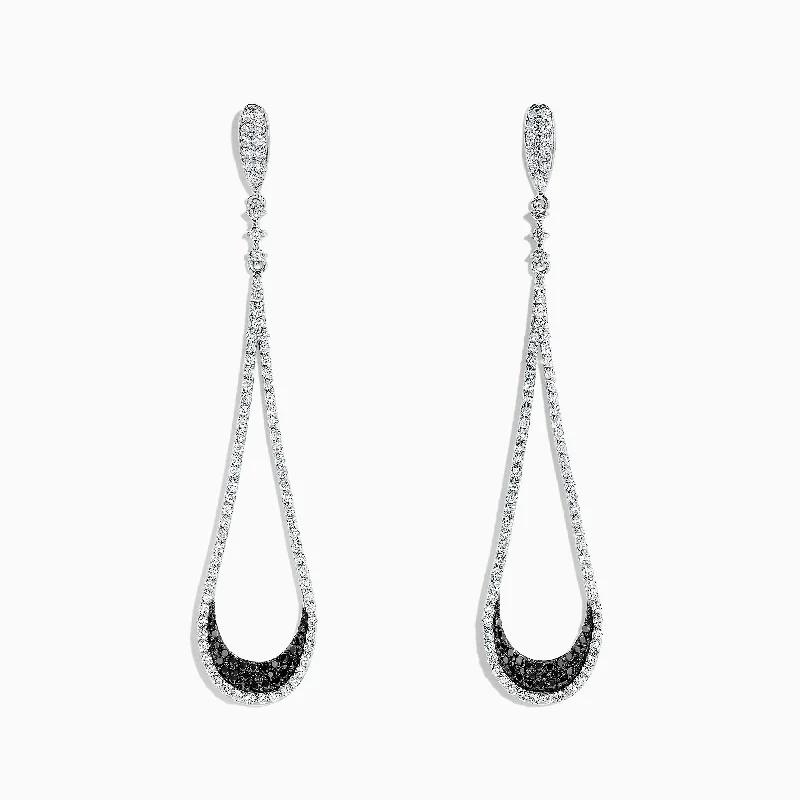 Denim weave earrings-14K White Gold Black and White Diamond Drop Earrings, 1.70 TCW