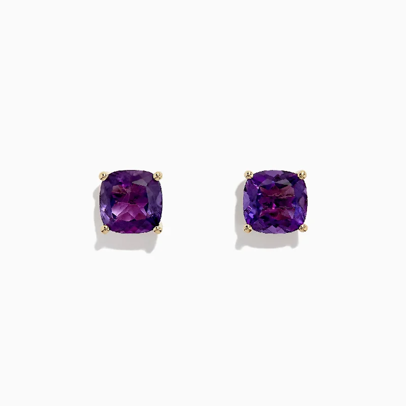 Grainy texture earrings-14K Yellow Gold Amethyst Stud Earrings, 4.25 TCW