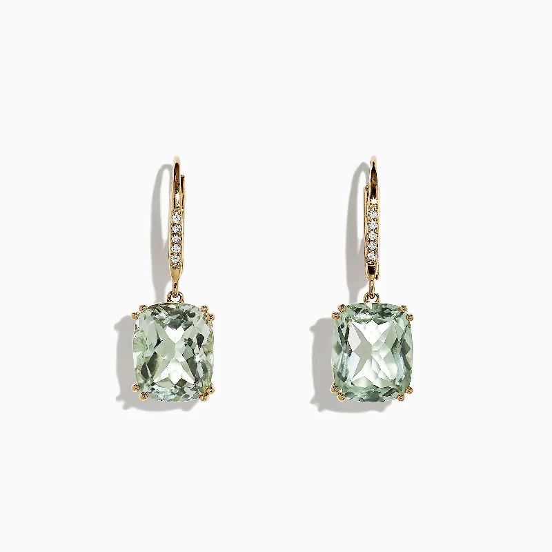 Shoreline wave earrings-14K Yellow Gold Green Amethyst and Diamond Earrings, 8.34 TCW