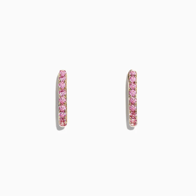 Elder twig earrings-14K Yellow Gold Pink Sapphire Huggie Hoops Earrings, 0.86 TCW