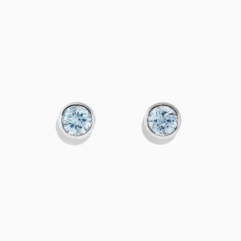 Ripple stripe earrings-Aquarius 14K White Gold Aquamarine Stud Earrings, 0.90 TCW