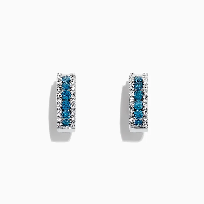 Pyrite point earrings-Bella Bleu 14K White Gold Blue & White Diamond Hoop Earrings, 0.92 TCW