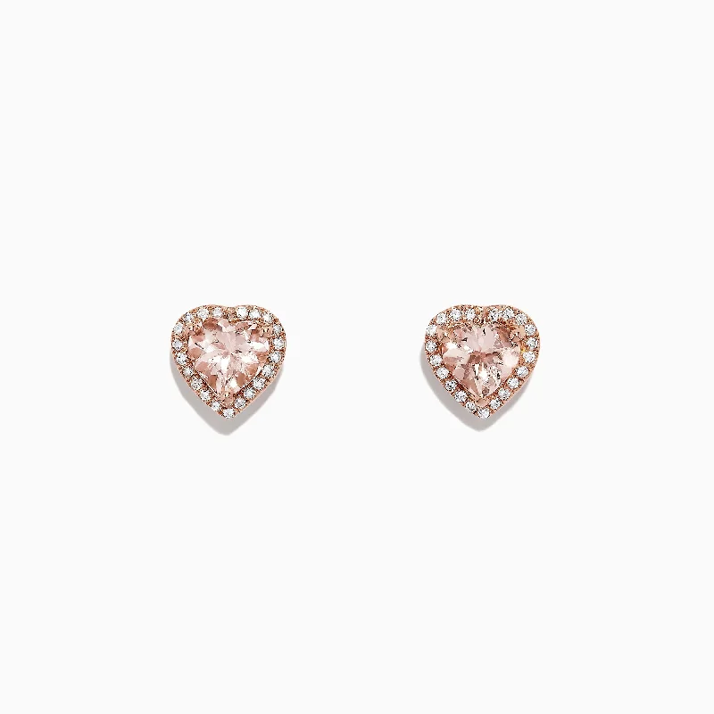 Phantom set earrings-Blush 14K Rose Gold Morganite and Diamond Heart Earrings, 1.87 TCW