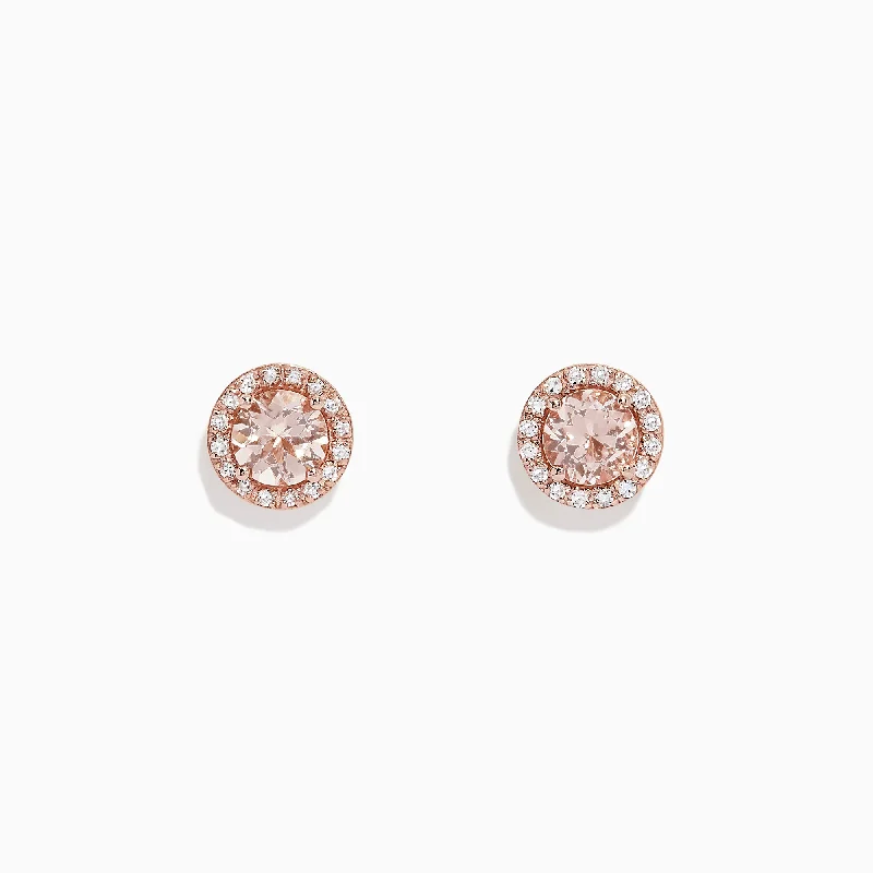 Juniper leaf earrings-Blush 14K Rose Gold Morganite and Diamond Stud Earrings, 1.82