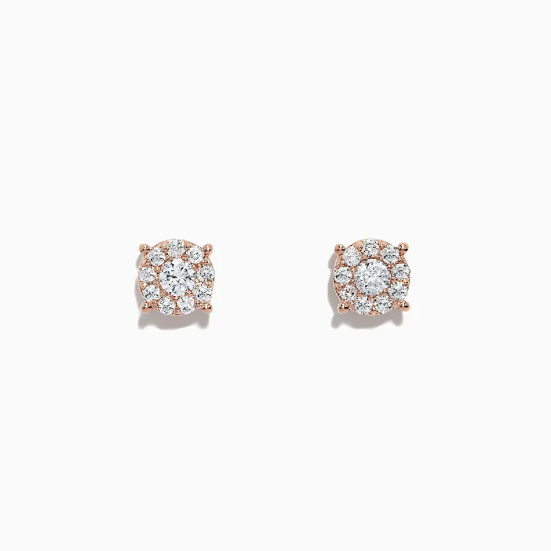 Contrast metal earrings-Bouquet 14K Rose Gold Diamond Cluster Stud Earrings, 0.50 TCW