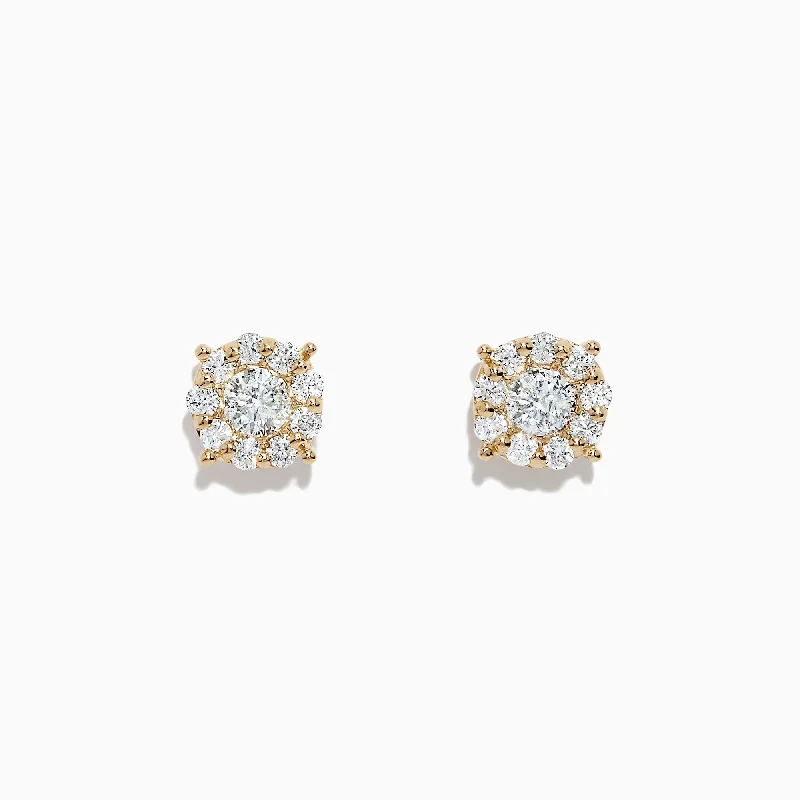 Micro pave earrings-Bouquet 14K Yellow Gold Diamond Cluster Earrings, 0.93 TCW