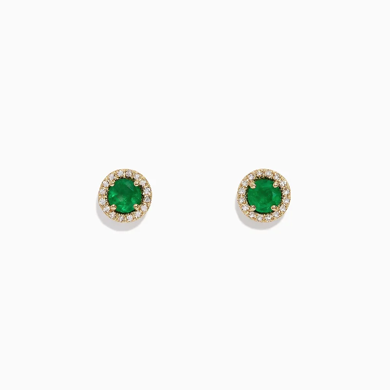 Puzzle code earrings-Brasilica 14K Yellow Gold Emerald and Diamond Stud Earrings, 1.08 TCW