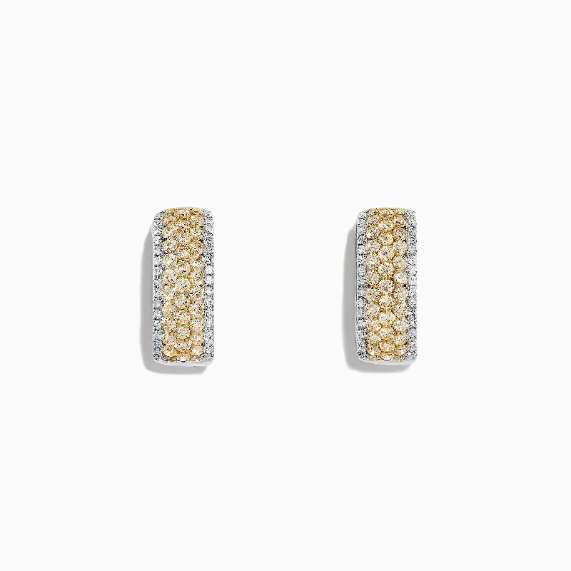 Woolen felt earrings-Canare 14K Gold 5/8" Pave Yellow Diamond Hoop Earrings, 1.26 TCW