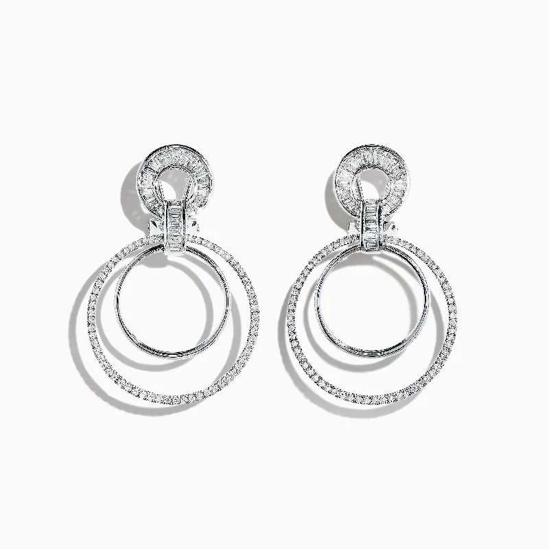 Scorched wood earrings-Classique 14K White Gold Diamond Drop Earrings, 1.12 TCW