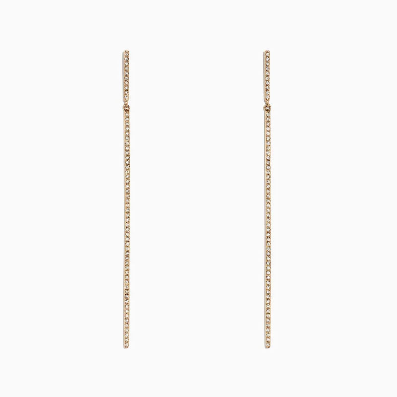 Shoreline wave earrings-D'Oro 14K Yellow Gold Diamond Vertical Drop Earrings, 0.35 TCW