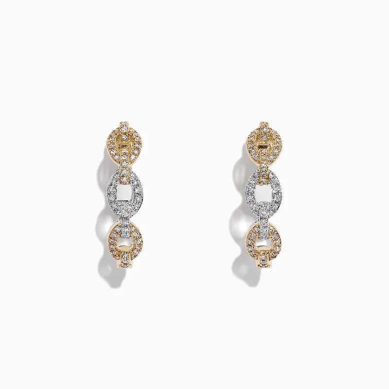 Iron forged earrings-Duo 14K Two Tone Gold Diamond Chain Link Hoop Earrings, 0.40 TCW