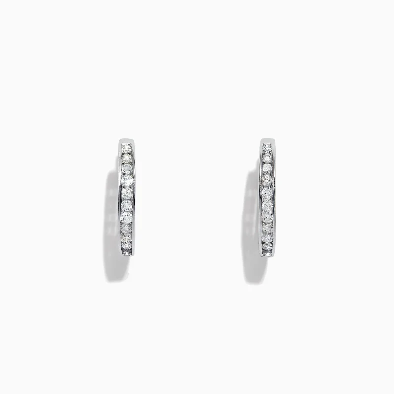 Slotted design earrings-Pave Classica 14K White Gold Channel-Set Diamond Hoop Earrings, 0.48 TCW