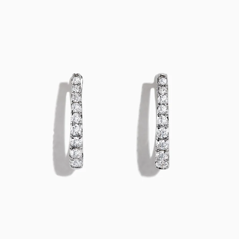 Raised bezel earrings-Pave Classica 14K White Gold 3/4"Diamond Hoop Earrings, 0.49 TCW