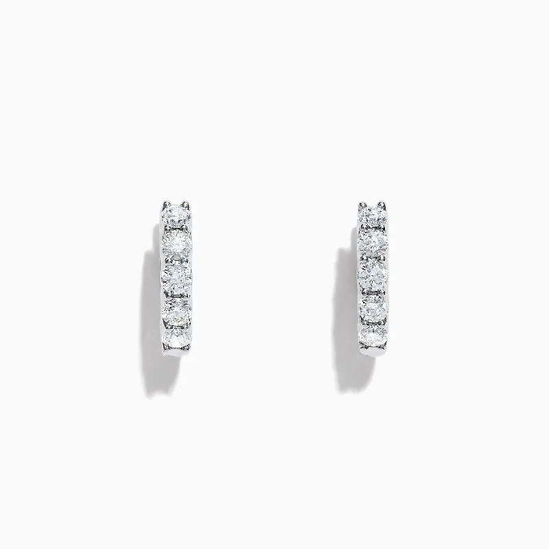 Haze quartz earrings-Pave Classica 14K White Gold 5/8" Diamond Hoop Earrings, 0.98 TCW