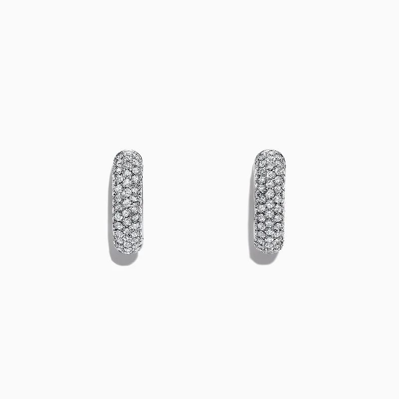 Tarnished finish earrings-Pave Classica 14K White Gold Diamond Huggie Hoop Earrings, 1.15 TCW