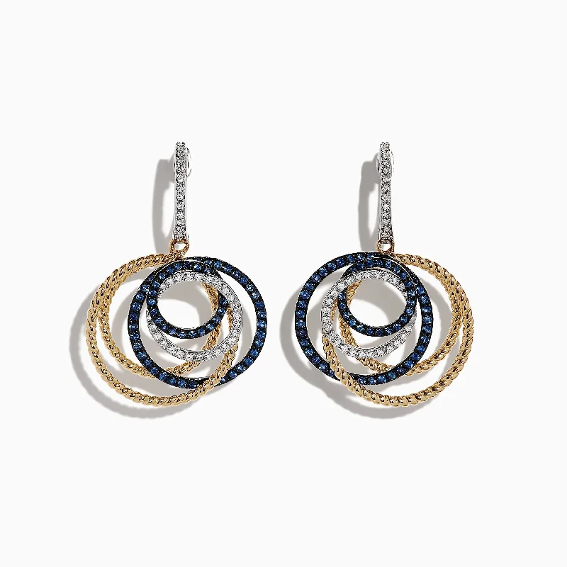 Fractured gem earrings-Royale Bleu 14K 2-Tone Gold Sapphire & Diamond Earrings, 1.11 TCW